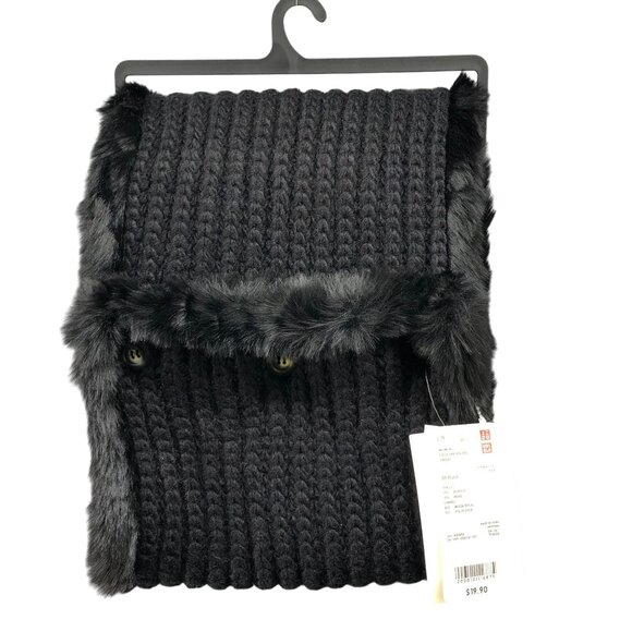 NWT Uniqlo Faux Shearling Snood Womens OS Black Reversible Scarf Wool Blend - Picture 1 of 6